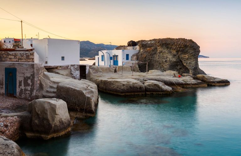 Boat houses in fishing village of Goupa on Kimolos