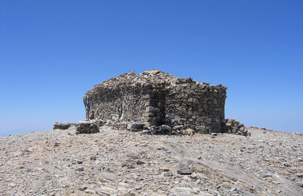 Low dry-stone chapel on the bare rocky summit of Mount Ida