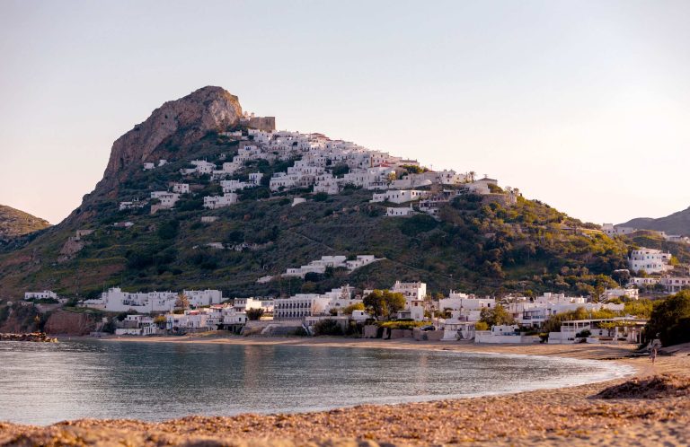 Chora, Skyros. The beach and the Castle on the top of the hill.