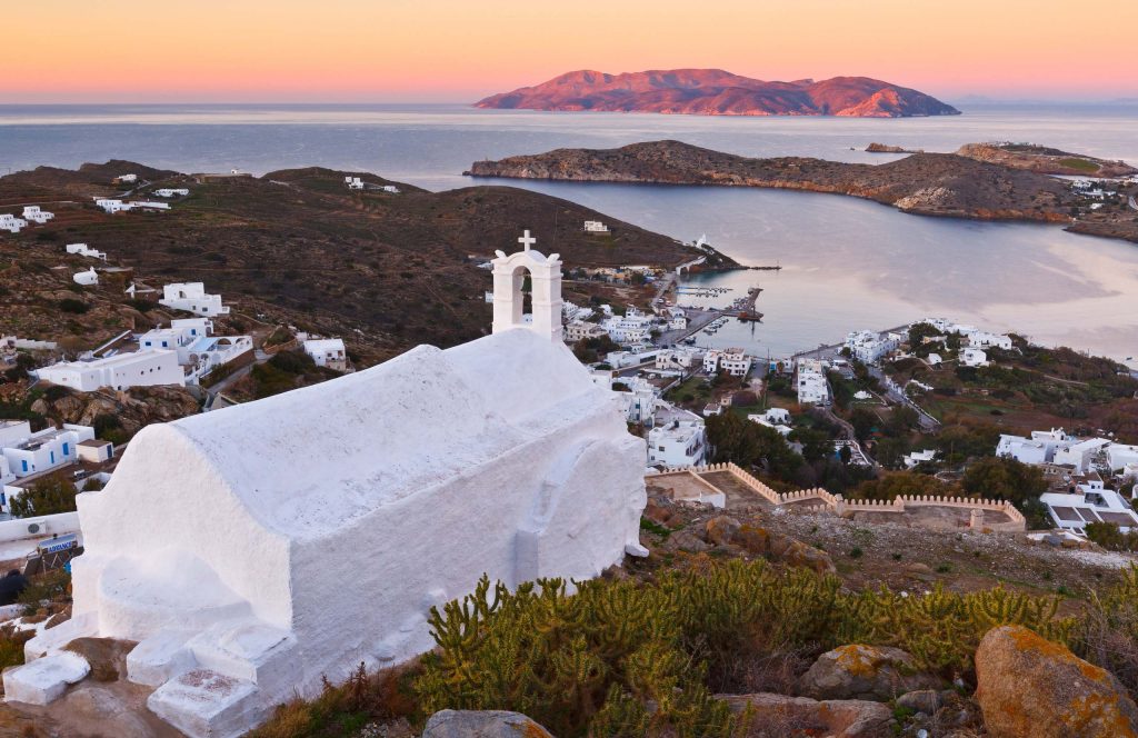 Morning view of harbour on Ios island in Greece.